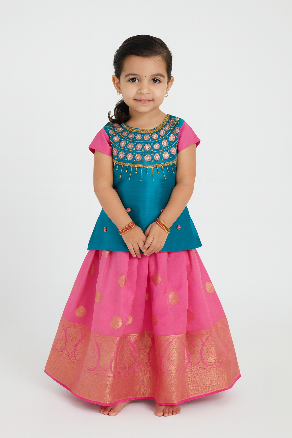 Prince N Princess Kids Blue Baby Pink Grand AARI Work Pattu Pavadai PPP945