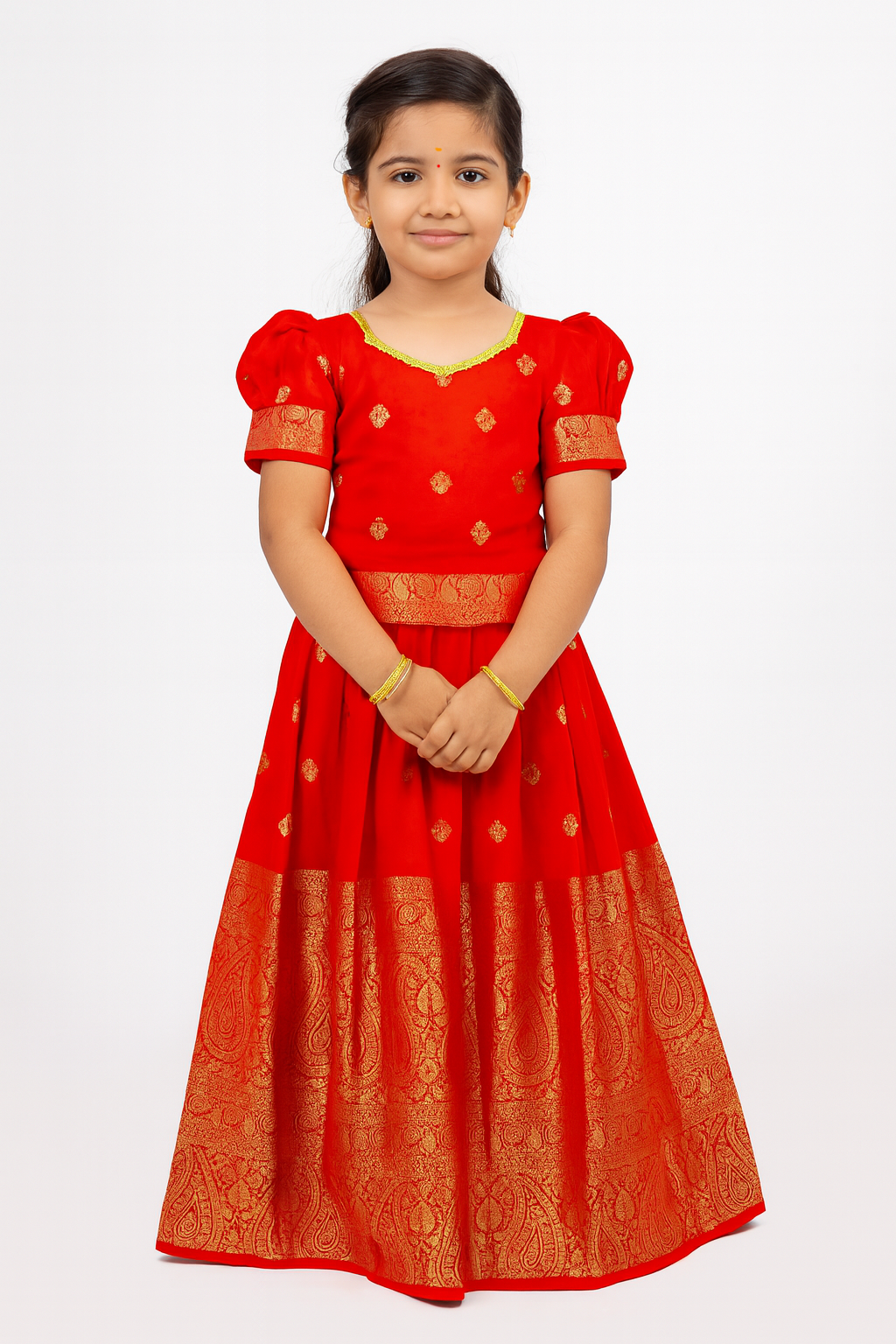 Kids Red Big Border Traditional Pattu Pavadai PPP1104