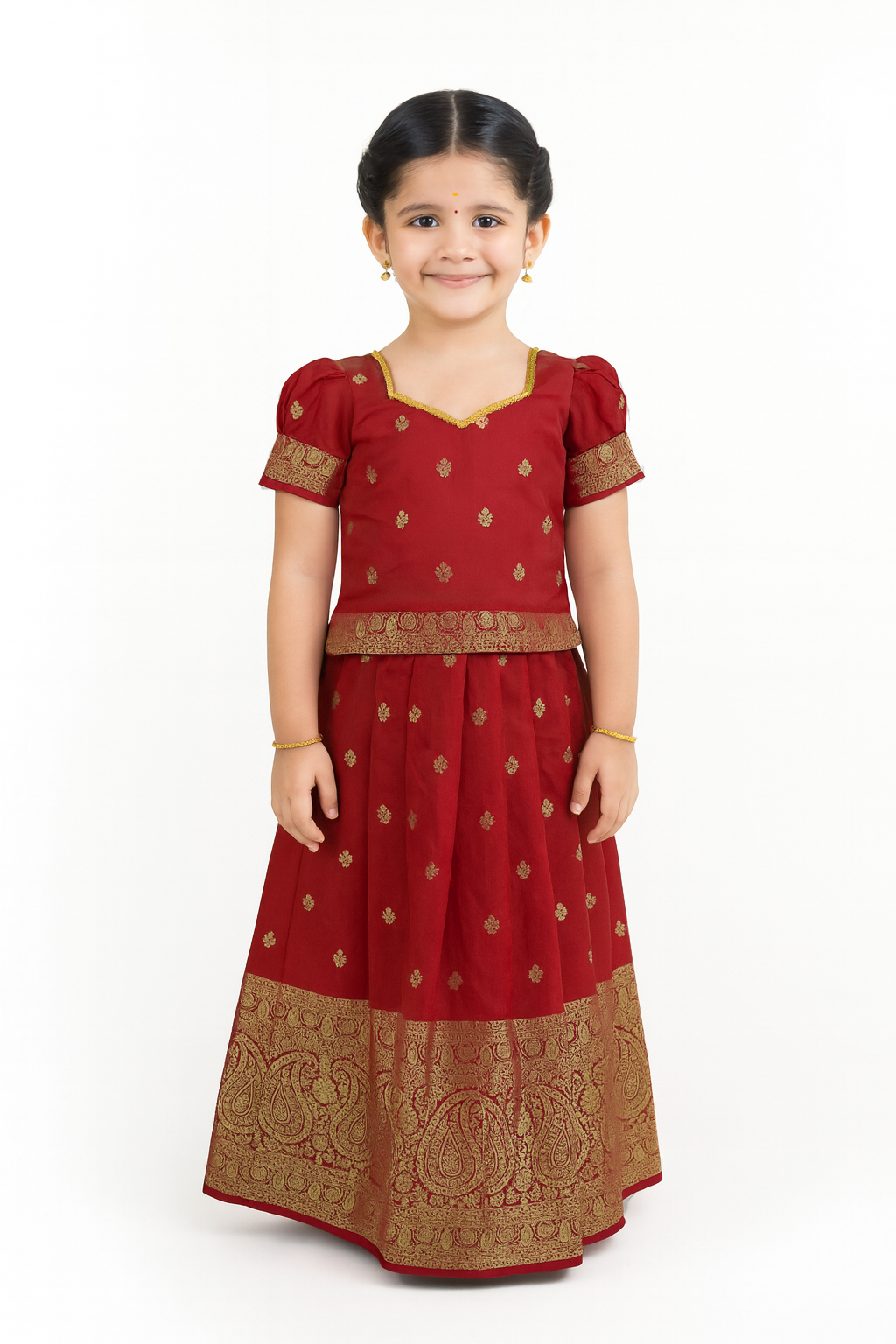Kids Maroon Big Border Traditional Pattu Pavadai PPP1099
