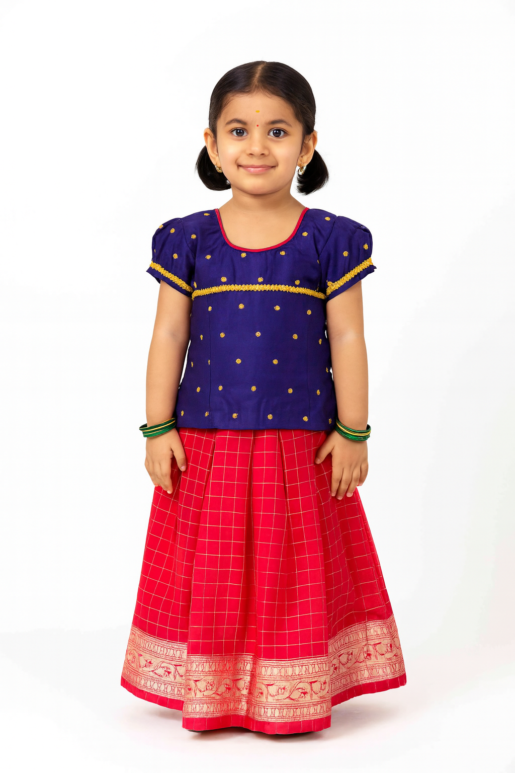 Kids Blue And Pink Traditional Pattu Pavadai PPP929