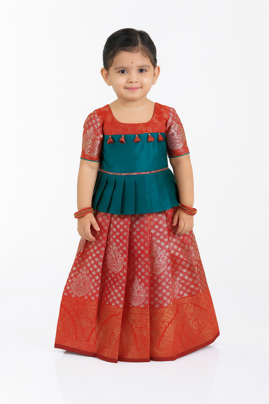 Kids Prince N Princess Rama green And Red Traditional  Pattu Pavadai PPP1337