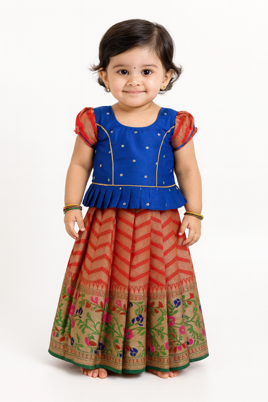 Kids Blue And Red Festival Wear Pattu Pavadai PPP1135