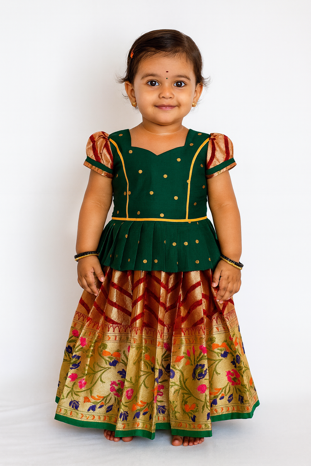 Kids Bottle Green Maroon Pattu Pavadai PPP1157