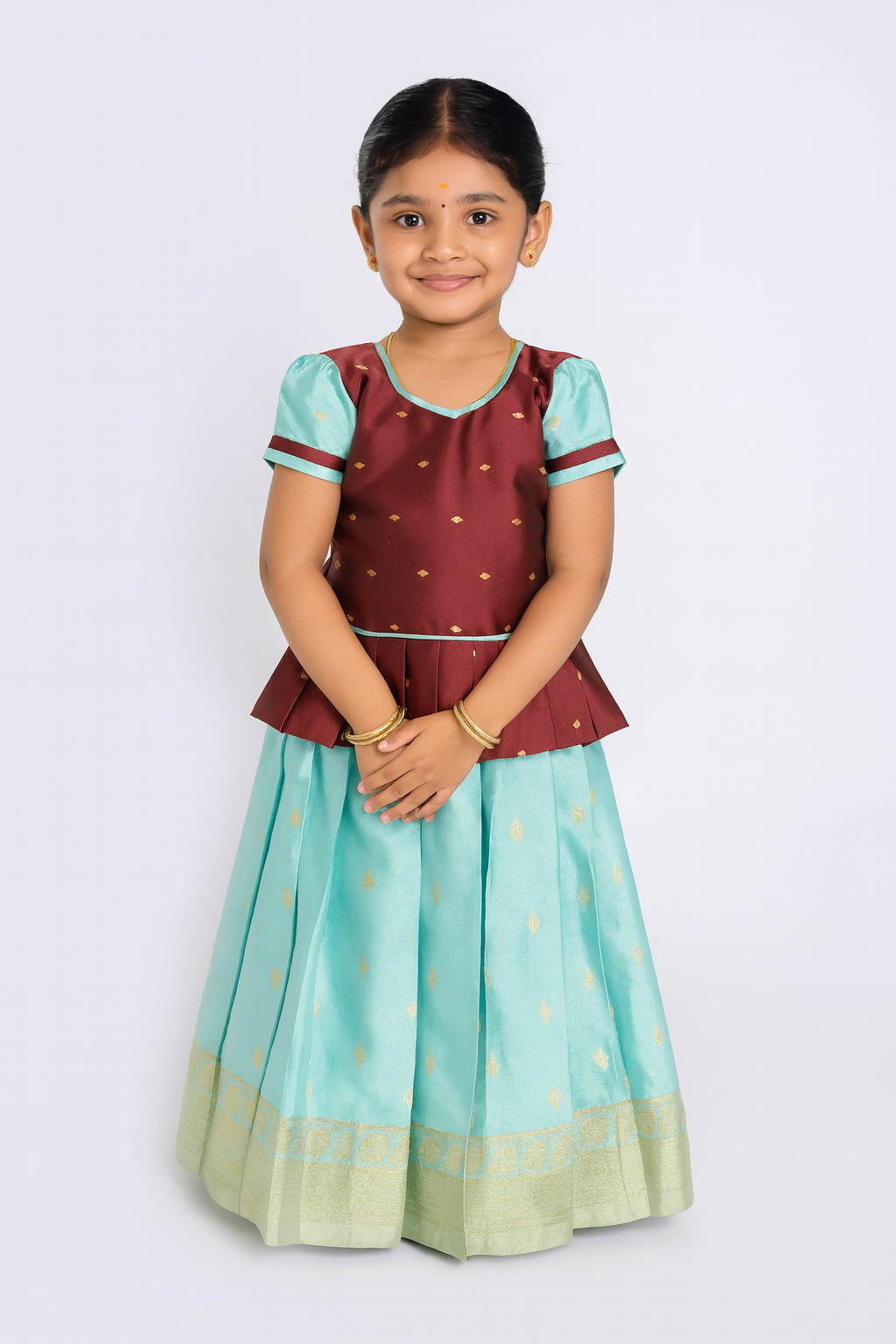 Kids Maroon Sky Blue Traditional Pattu Pavadai PPP1199