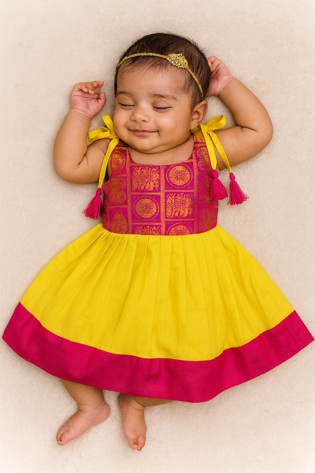 New Born Yellow Pink Lakshana Frock LF206