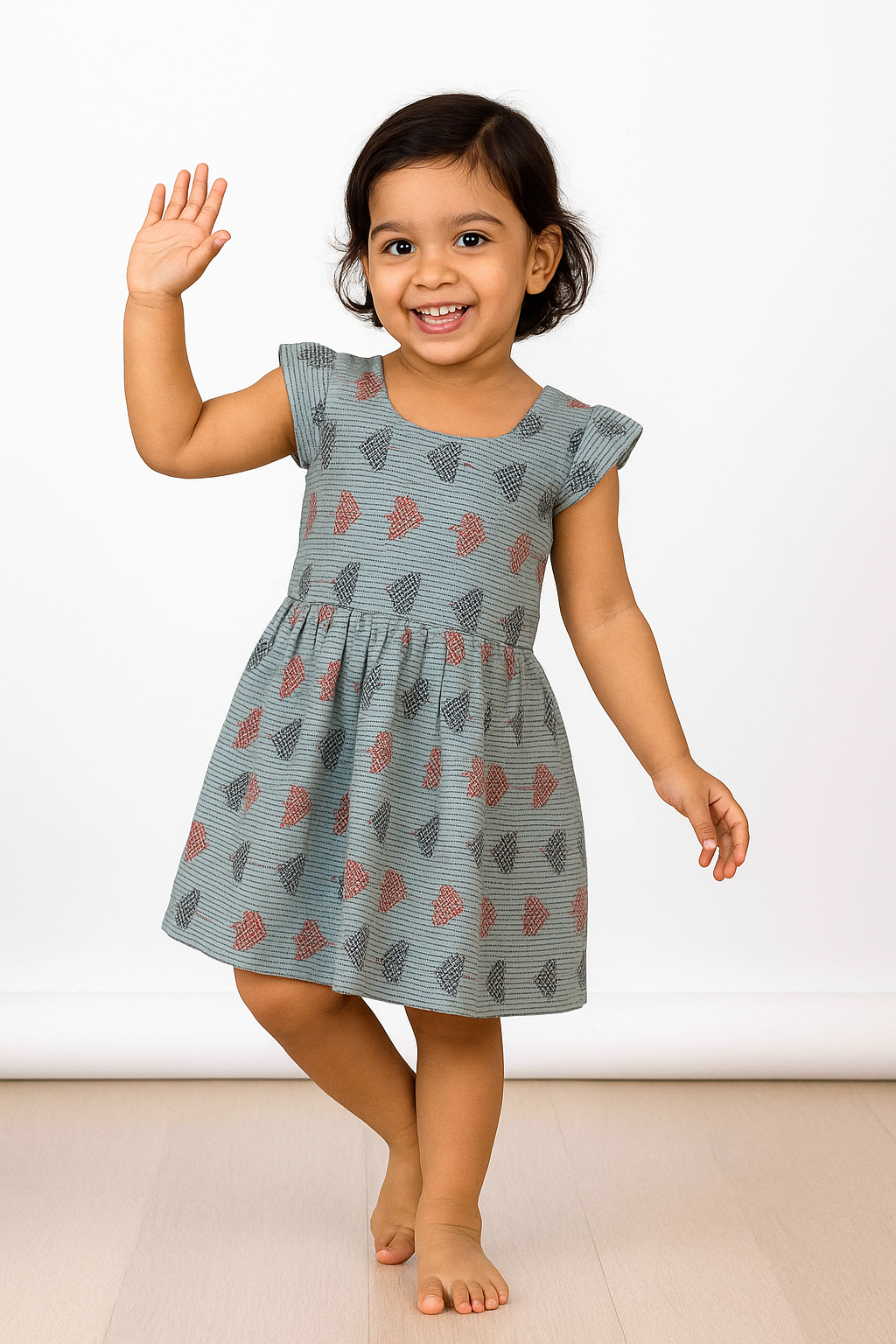 Kids Grey Cotton Frock CF179