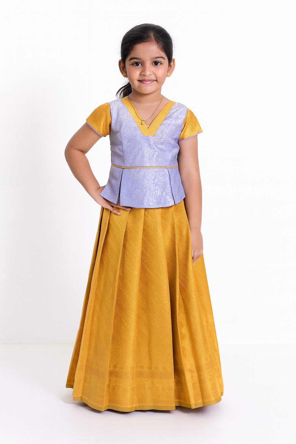 Kids Little Purple with Mango Yellow Traditional Pattupavadai PPP1794