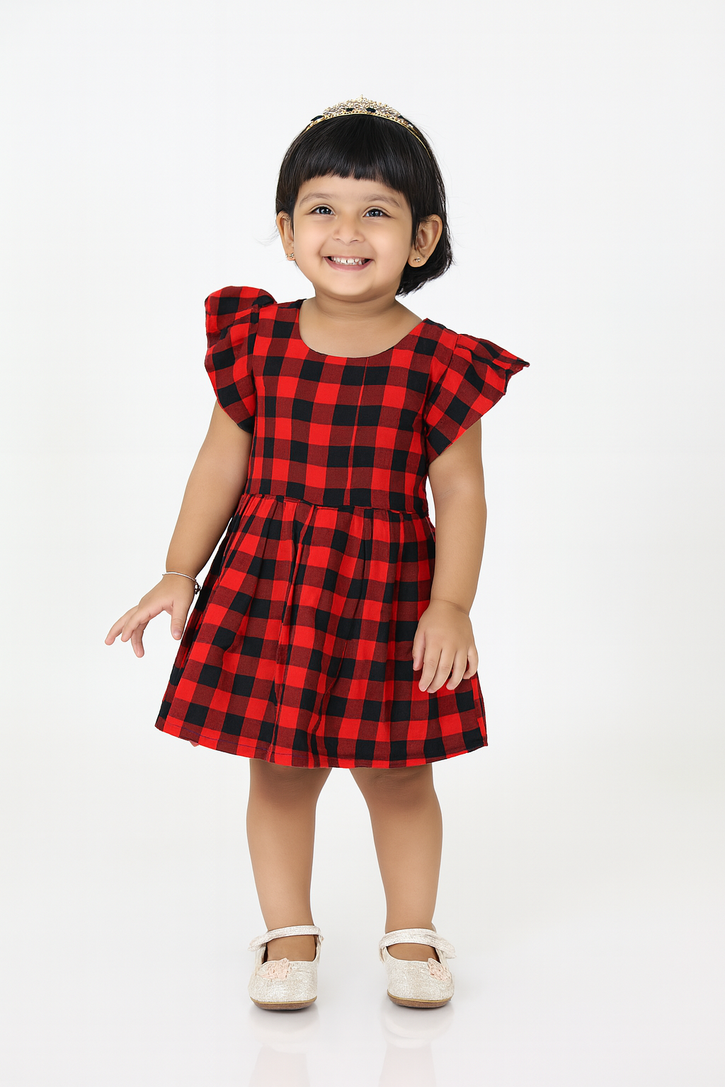 Cotton Black Red Frock in Checks Desgin CF104