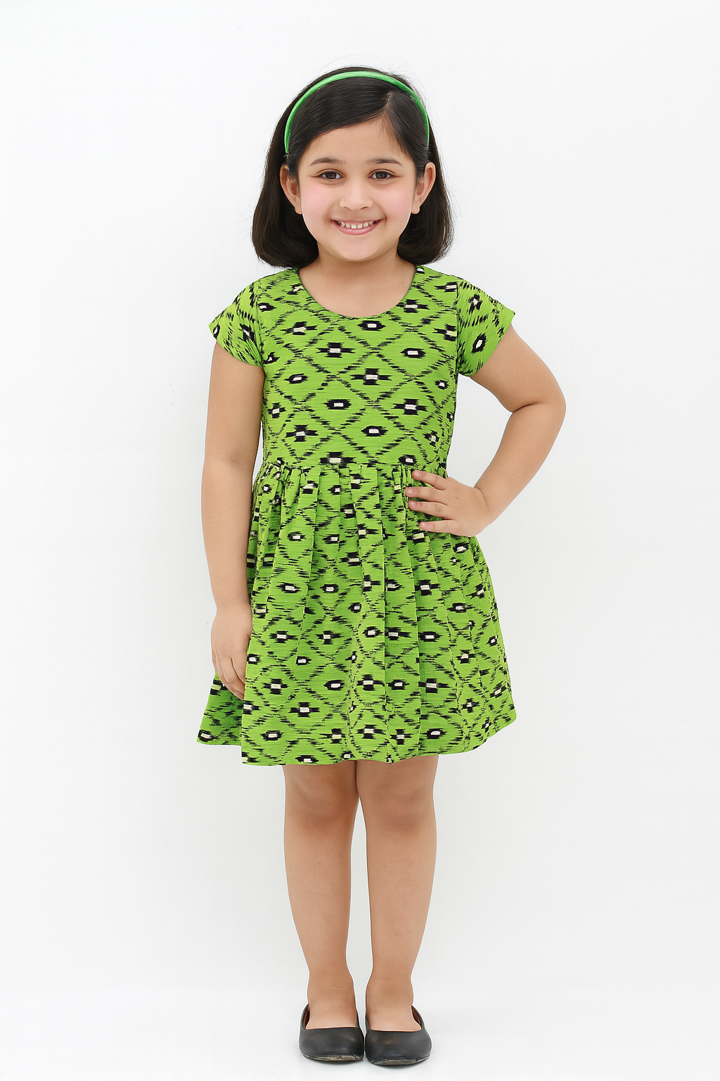 Kids Green Printed Cotton Frock CF174
