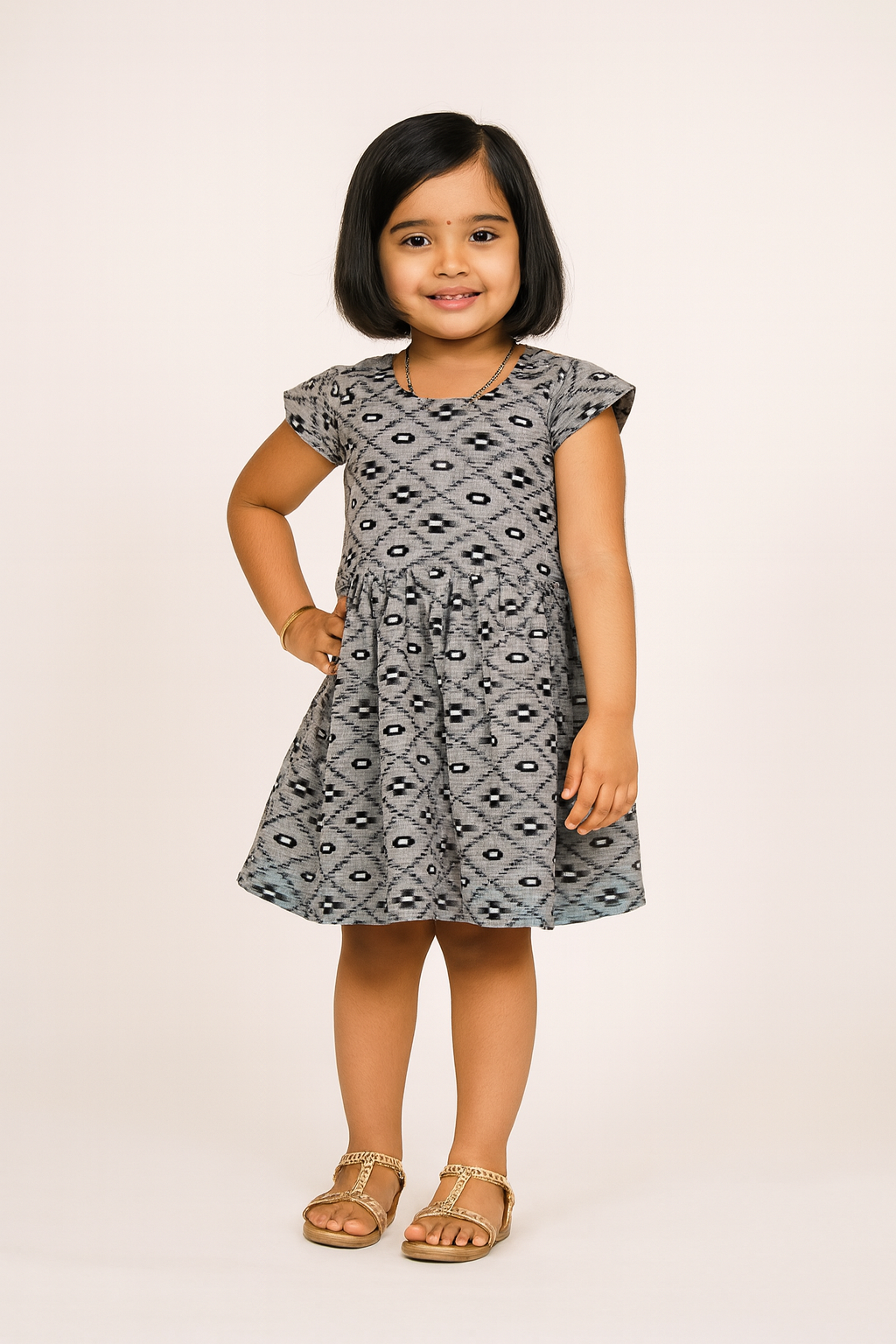 Kids Grey Printed Cotton Frock CF176