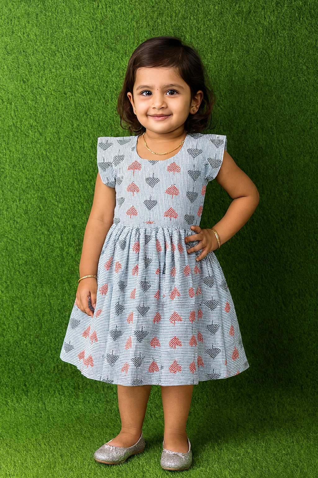 Kids sky blue  Cotton Frock CF185