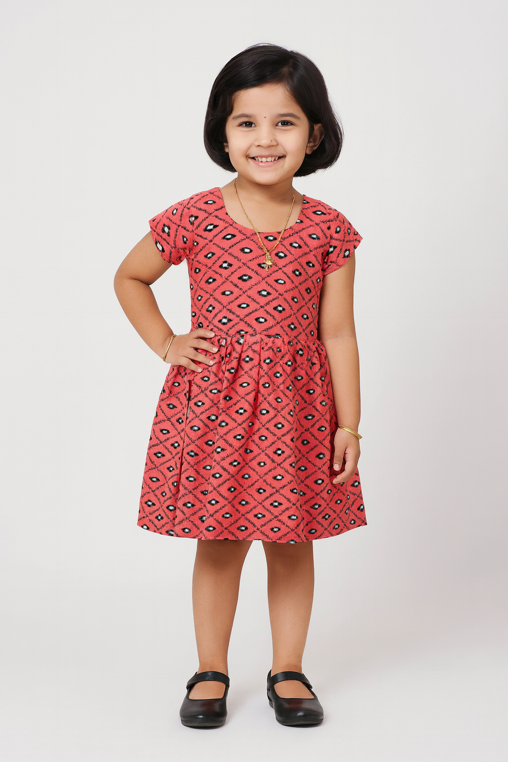 Kids Pink Printed Cotton Frock CF169