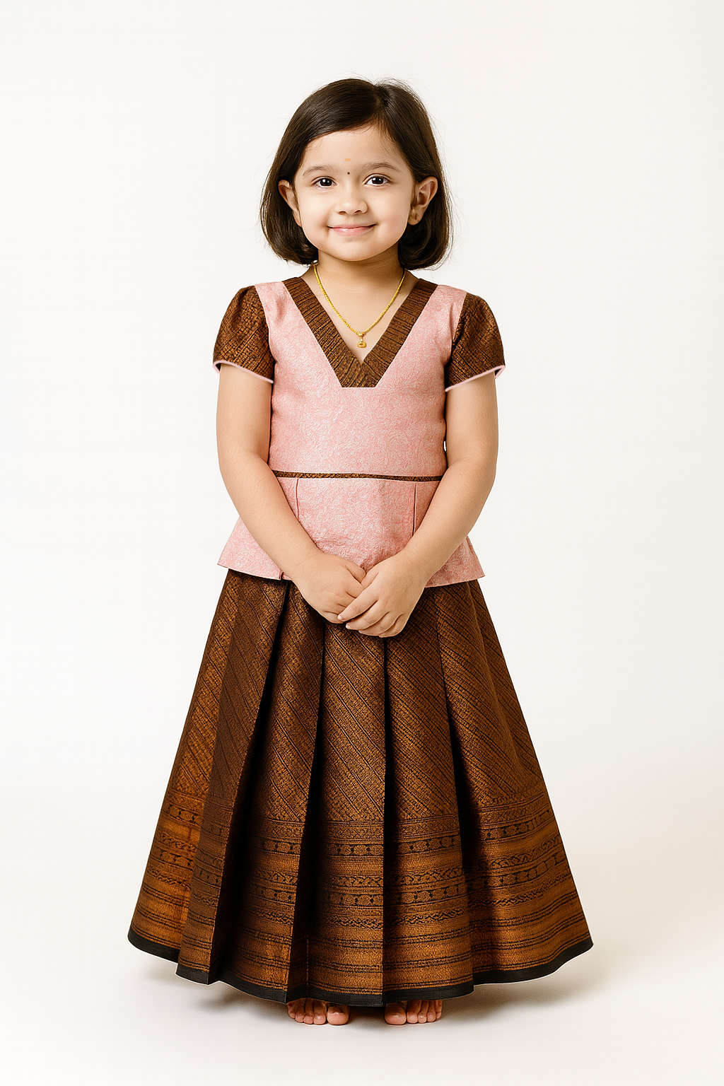 Kids Pink with Copper Traditional Pattupavadai PPP1798