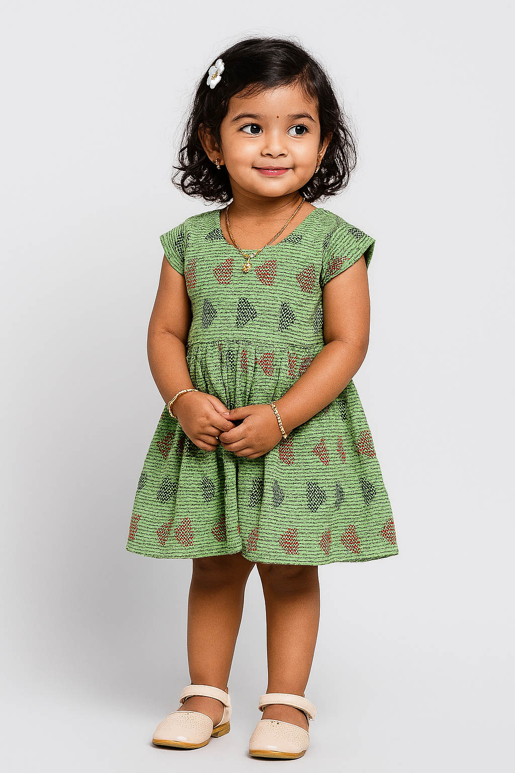 Kids Green Cotton Frock CF177