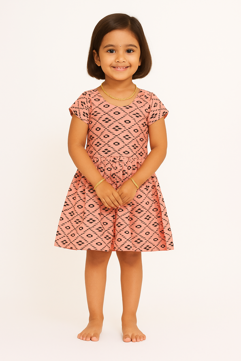 Kids Pink Printed Cotton Frock CF178