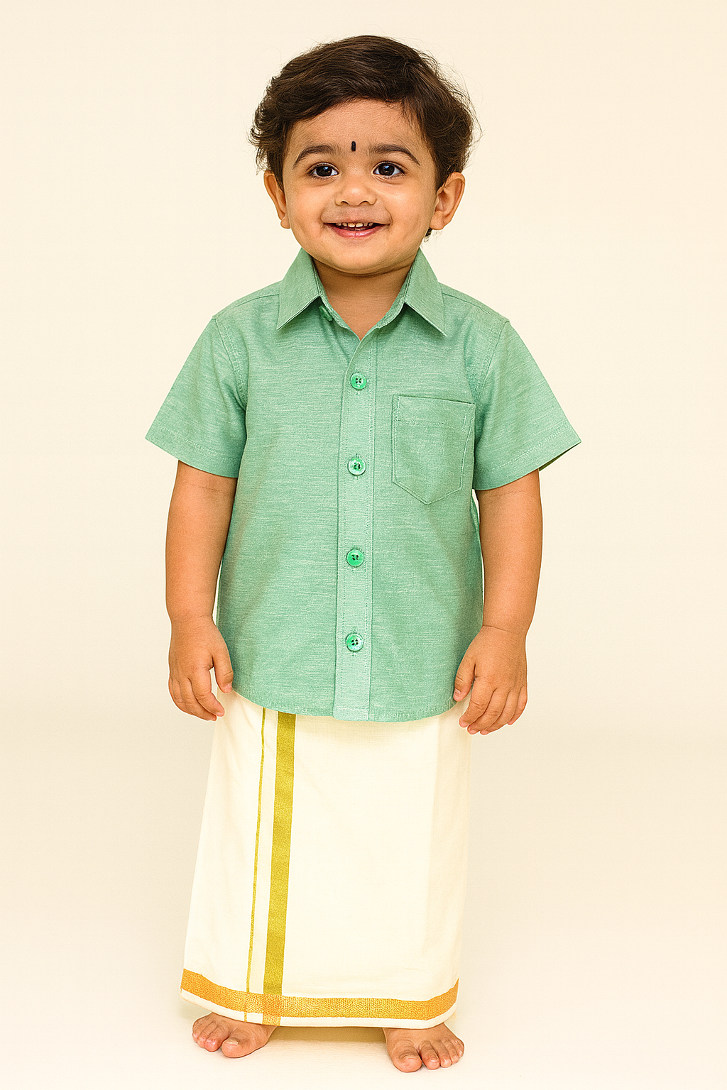 Boys South India Pista Green Shirt Dhoti SD095