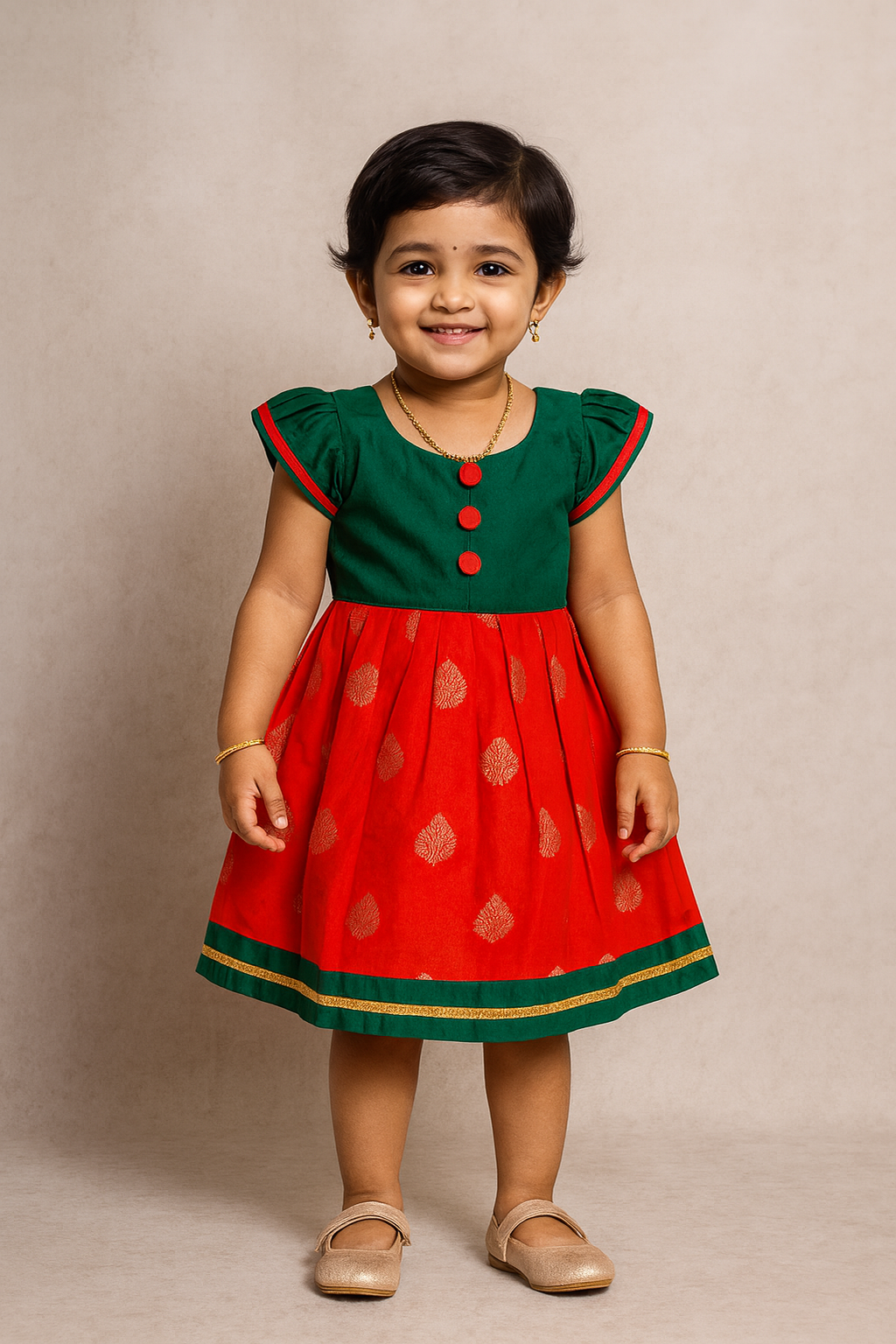 Prince N Princess Green And Red Chanderi Gown PG296