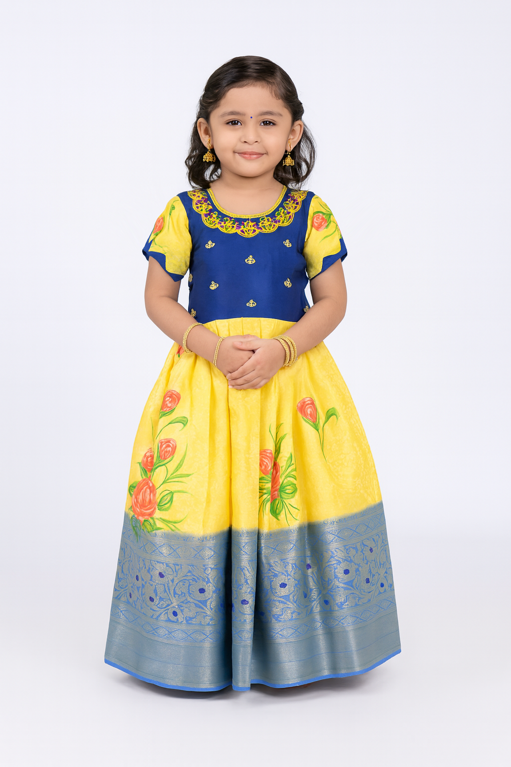 Prince N Princess Blue Yellow  AARI work Traditional  Gown PG408