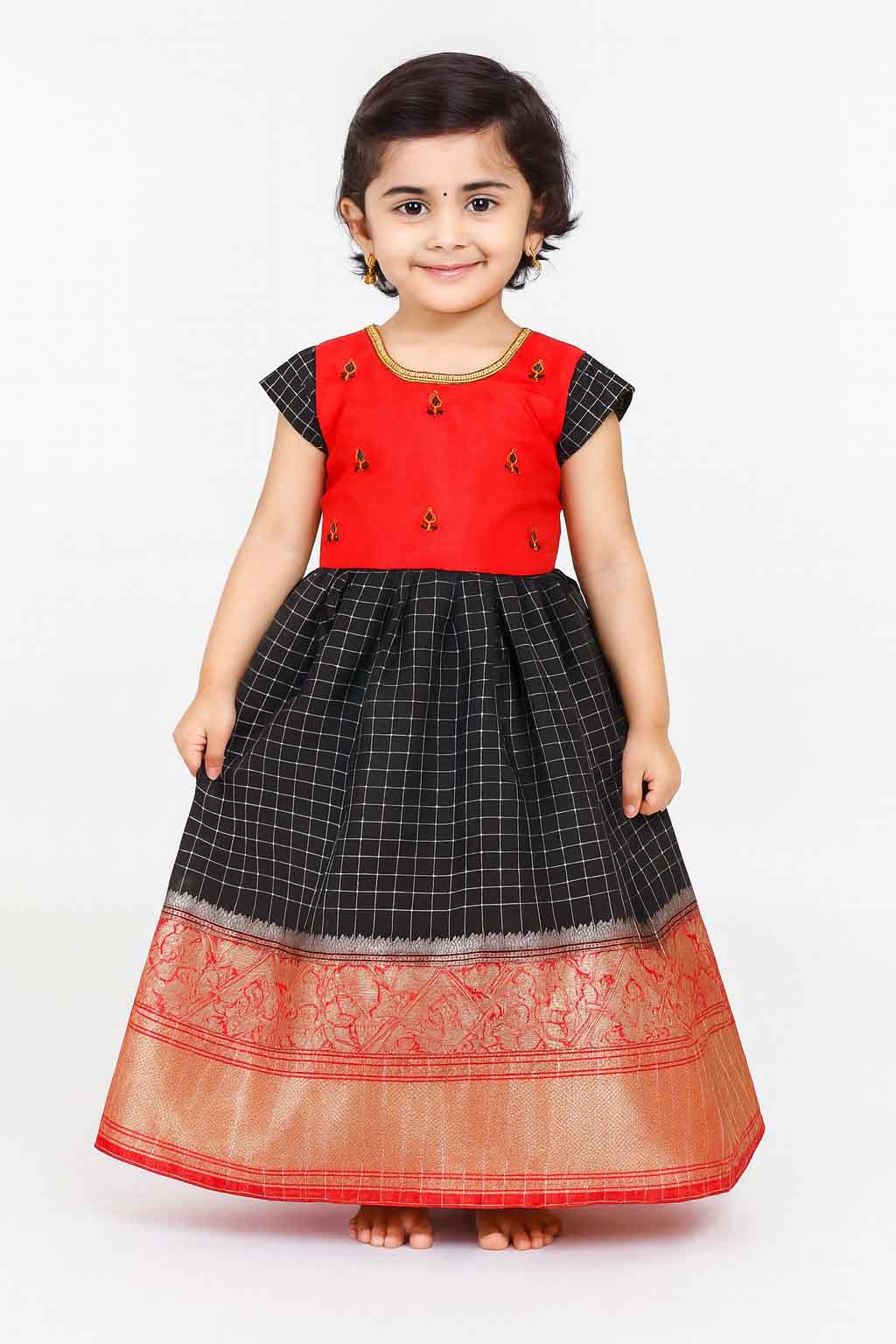 Kids Black Red  Organza AARI Ethnic Party Gown PG252