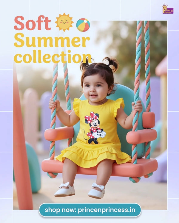 Yellow Knitted Ruffle Frock for Baby Girls | Graphic Print | Newborn to 3 Years KF064
