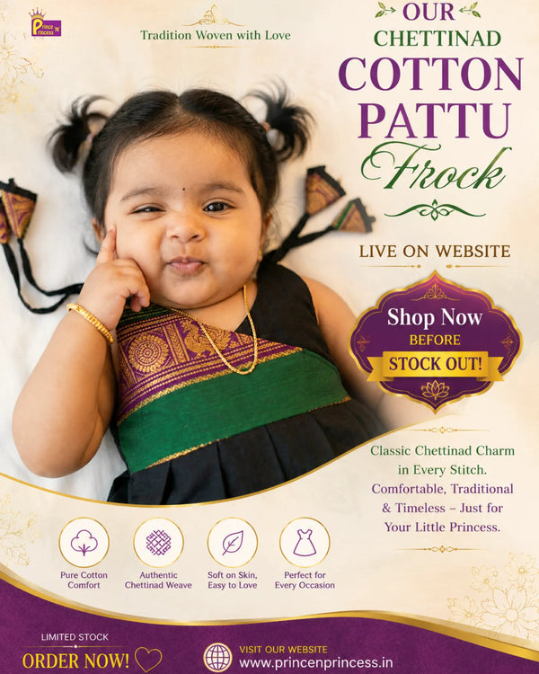 Newborn Chettinad Cotton Frock Black - 100% Pure Cotton LF1927