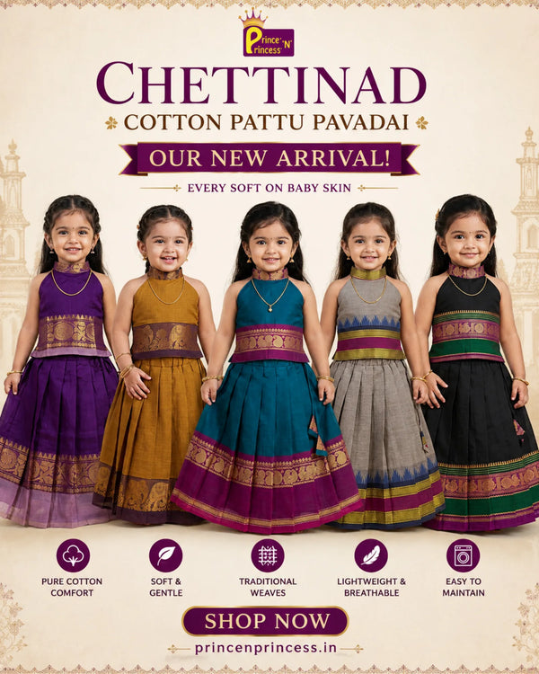 Girls Chettinad Pattu Pavadai – Royal Purple Cotton Halter Set PPP2083