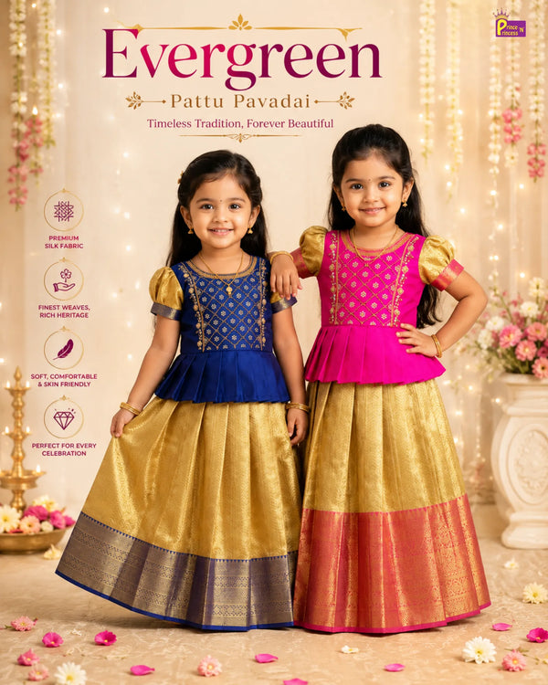 Pink Golden Pattu Pavadai Aari Work Narayana Pleat | Girls Festival Wear PPP1833
