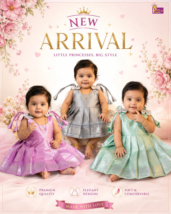 Baby Pink Kanjivaram Pattu Frock for Baby Girl | Glitter Silk Frock LF1982