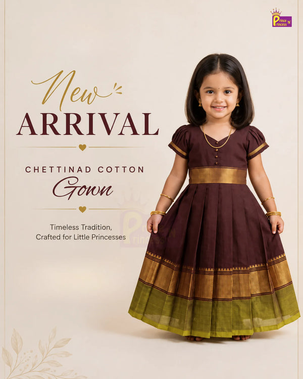 Kids Maroon with Green Chettinad Cotton Gown PG632