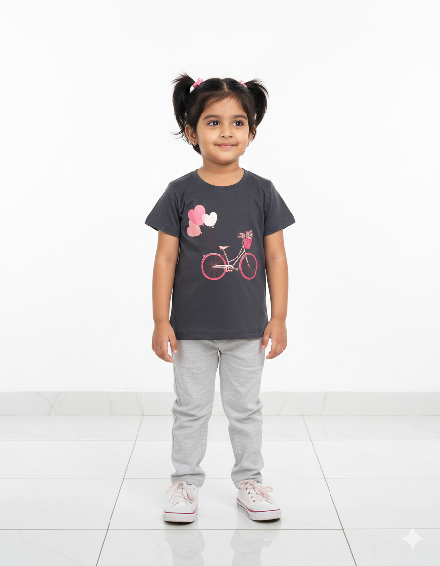 Girls T-Shirts Half Sleeve (Dark Grey) FTS062