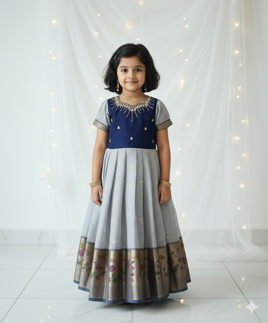 Kids Navy Tisue AARI Ethnic Party Gown PG622