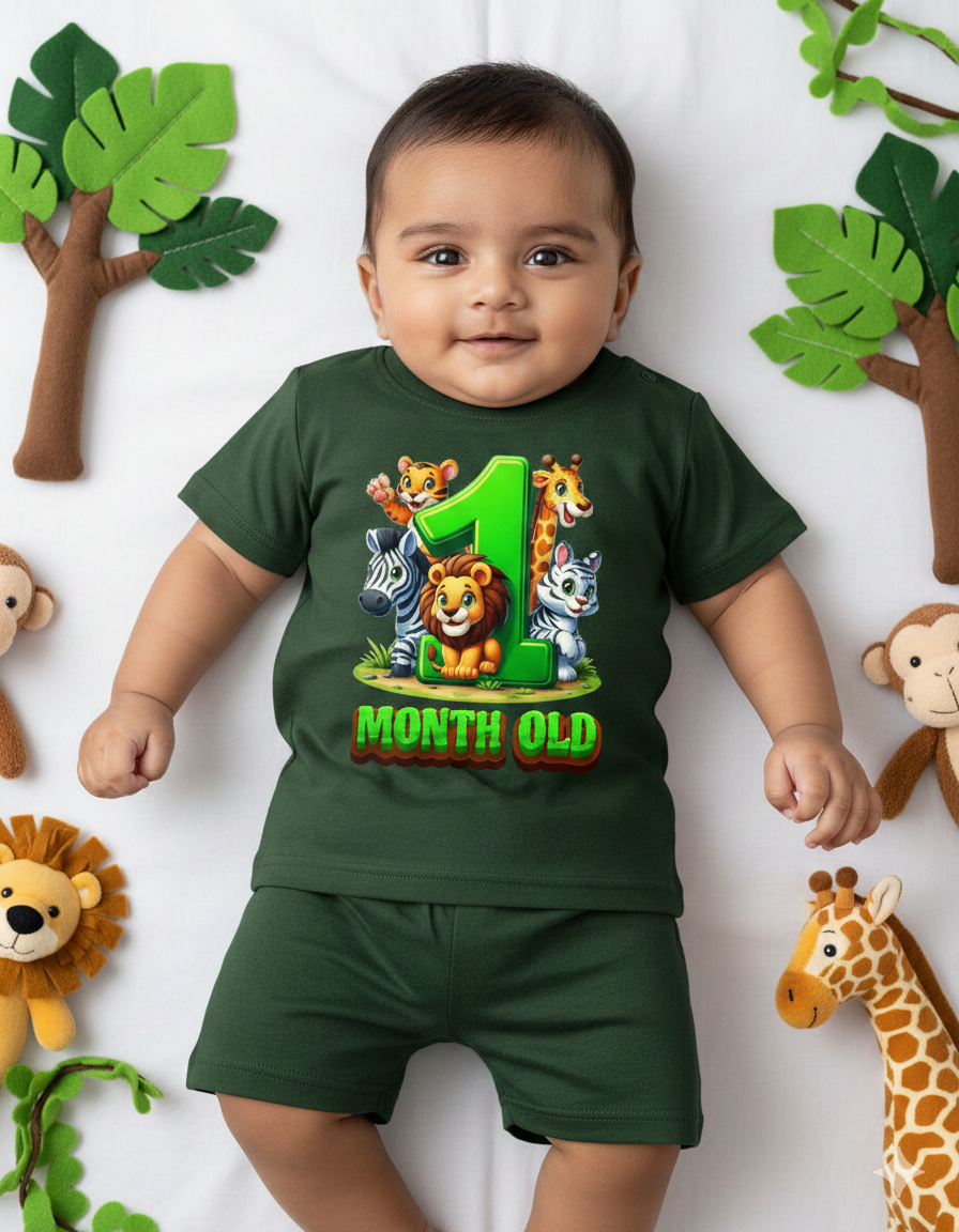 Newborn Dark Green Tees (Only T-Shirt) | Jungle Animal | NPT036