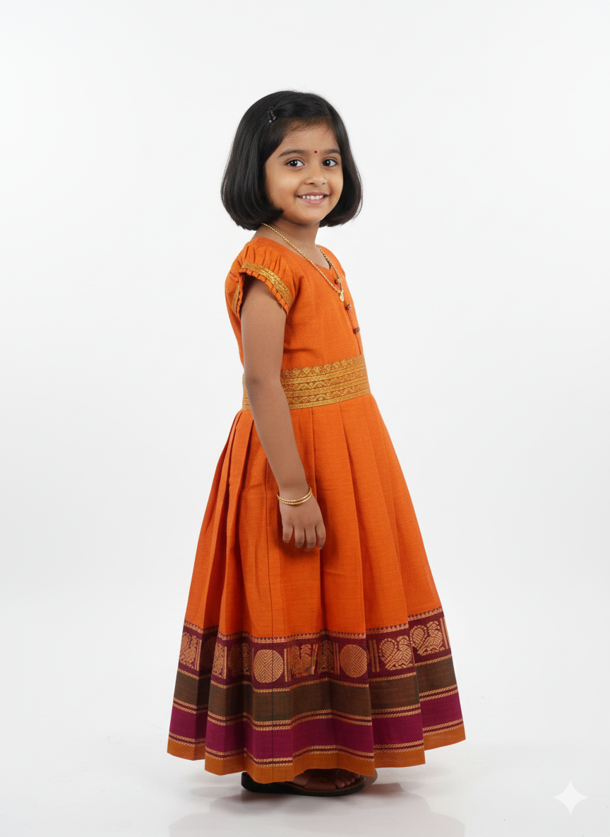 Kids Orange Chettinad Cotton Gown PG606