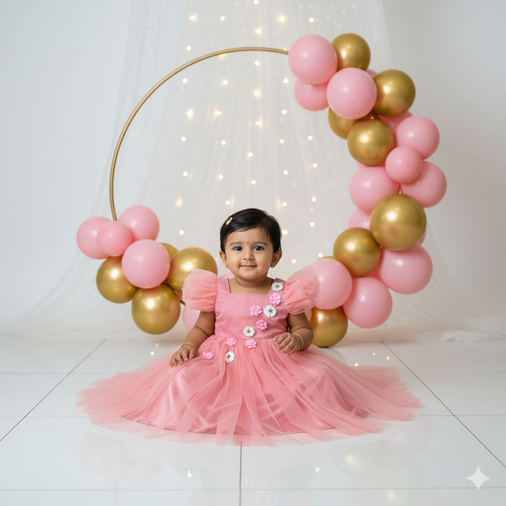 Peach Kids Birthday Frock  BG246