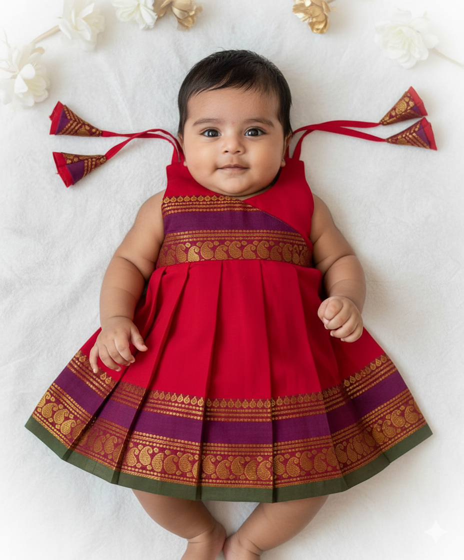 New Born Red Chettinad Cotton Frock LF1638
