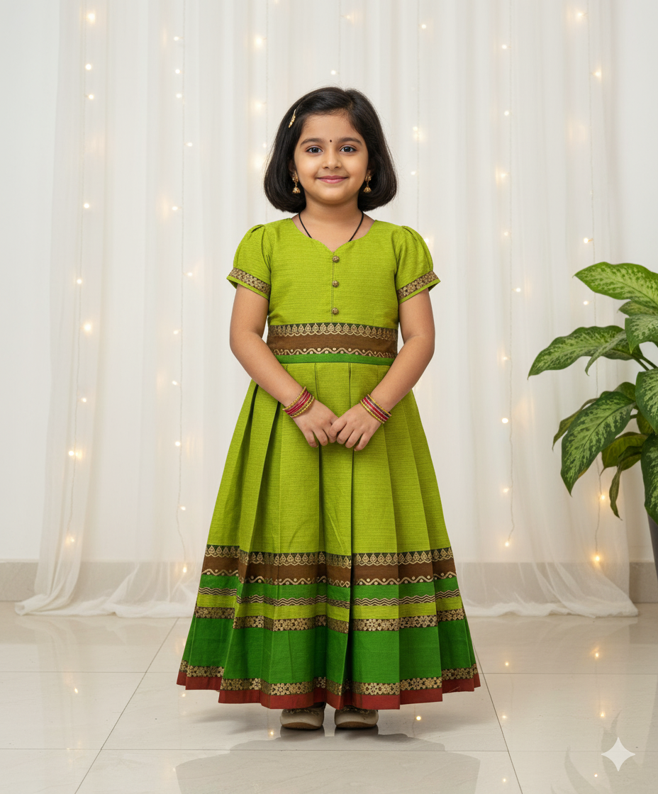 Kids Green Chettinad Cotton Gown PG617