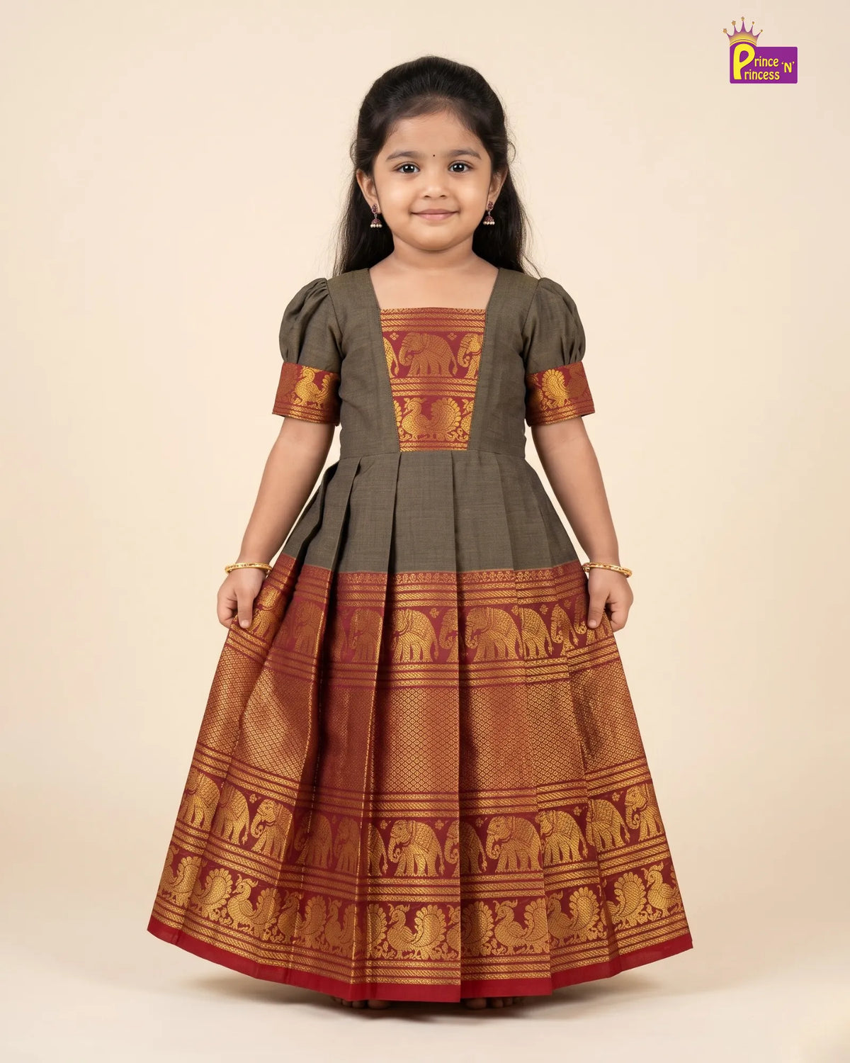 Ash Grey Kalyani Cotton Pattu Gown for Girls - Elegant Diwali Pongal PG753