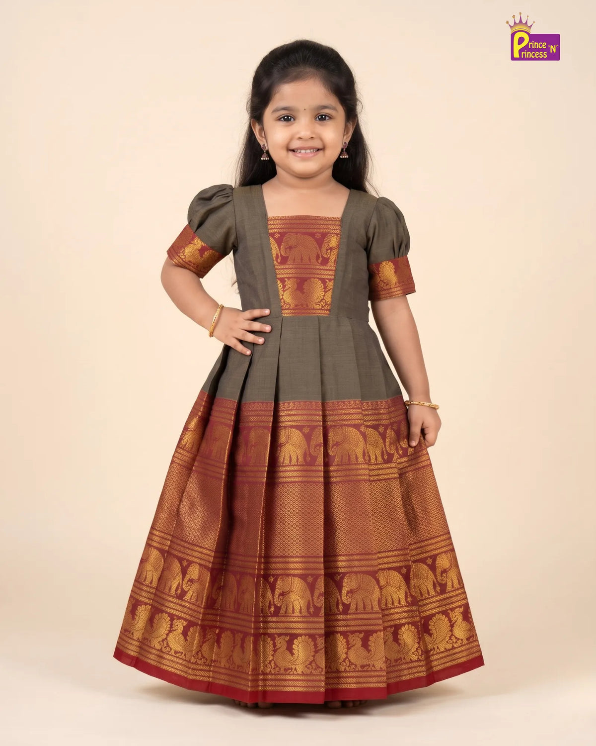 Ash Grey Kalyani Cotton Pattu Gown for Girls - Elegant Diwali Pongal PG753