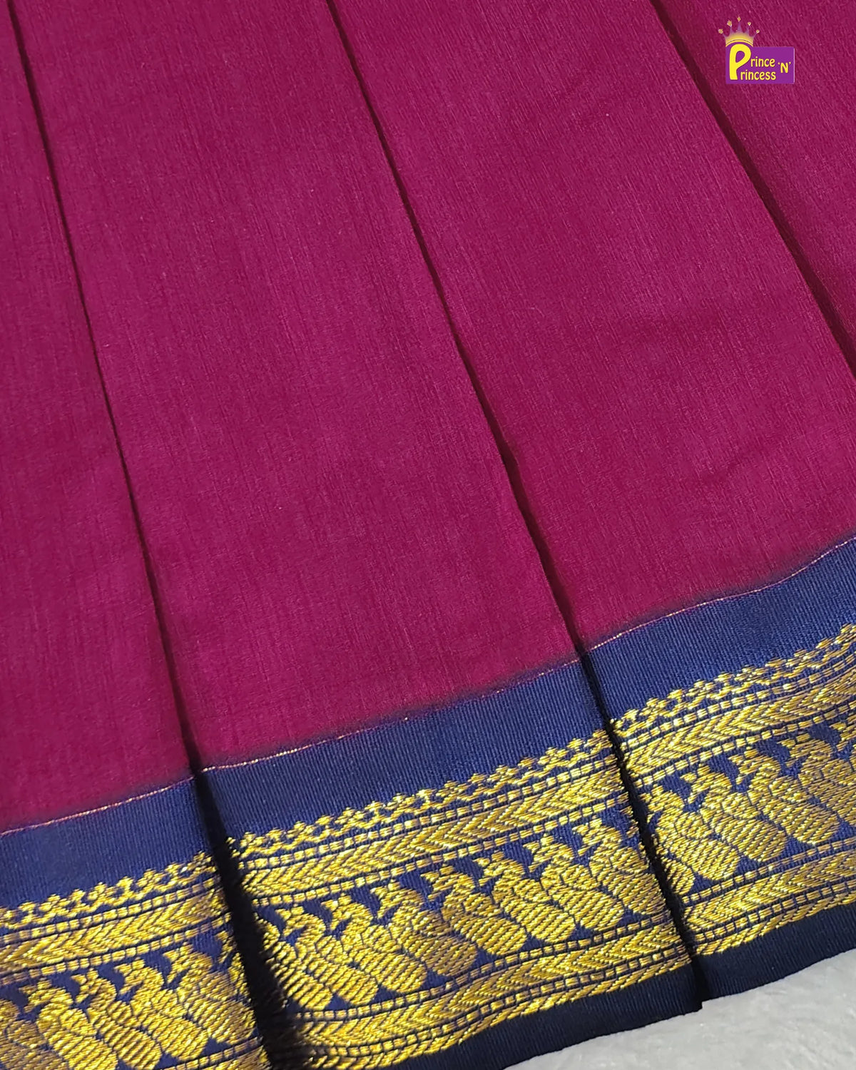 Girls Magenta Kalyani Cotton Traditional Gown with Blue Gold Zari PG741