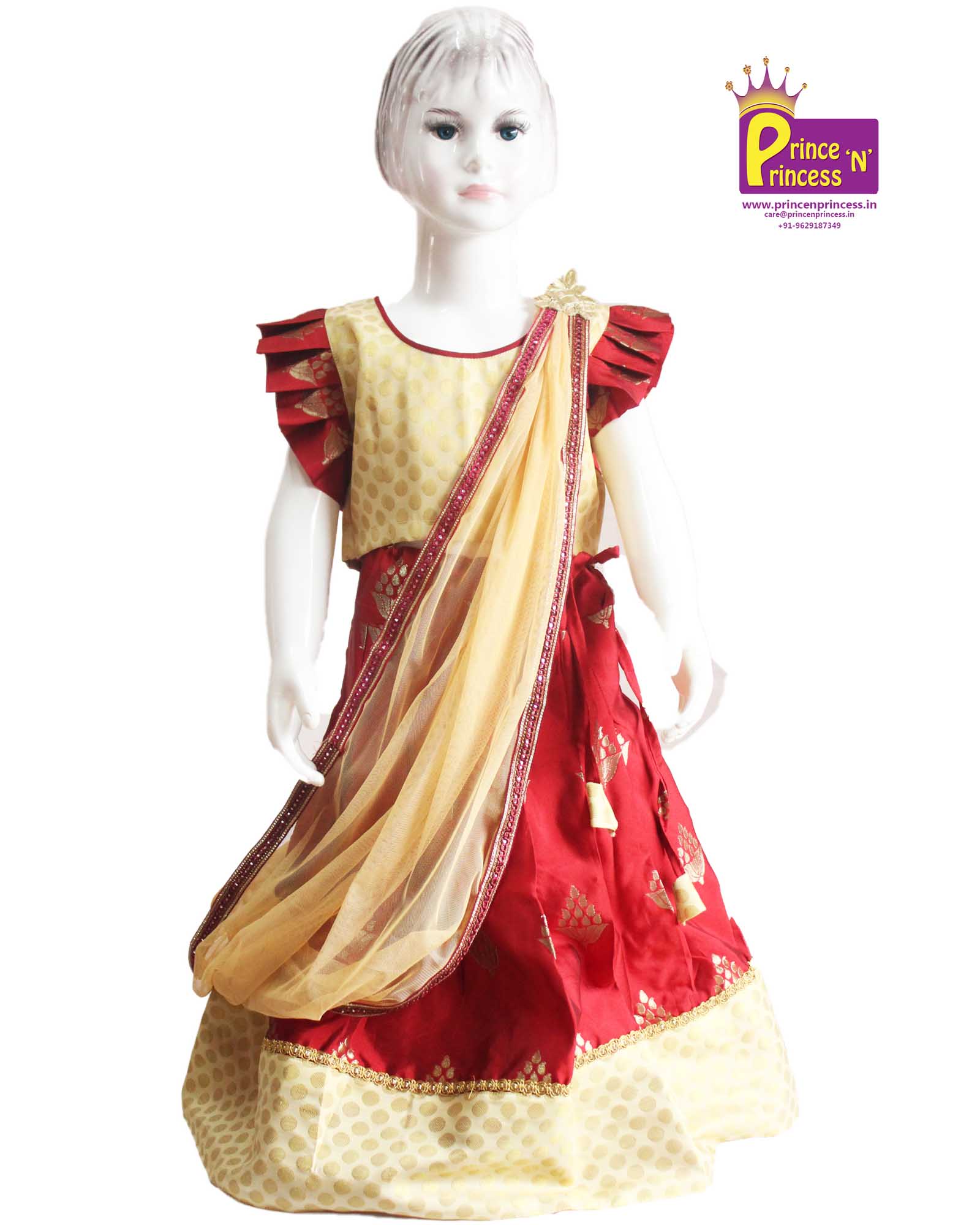 Half White with Red Traditional Half saree for Little Princess HF004