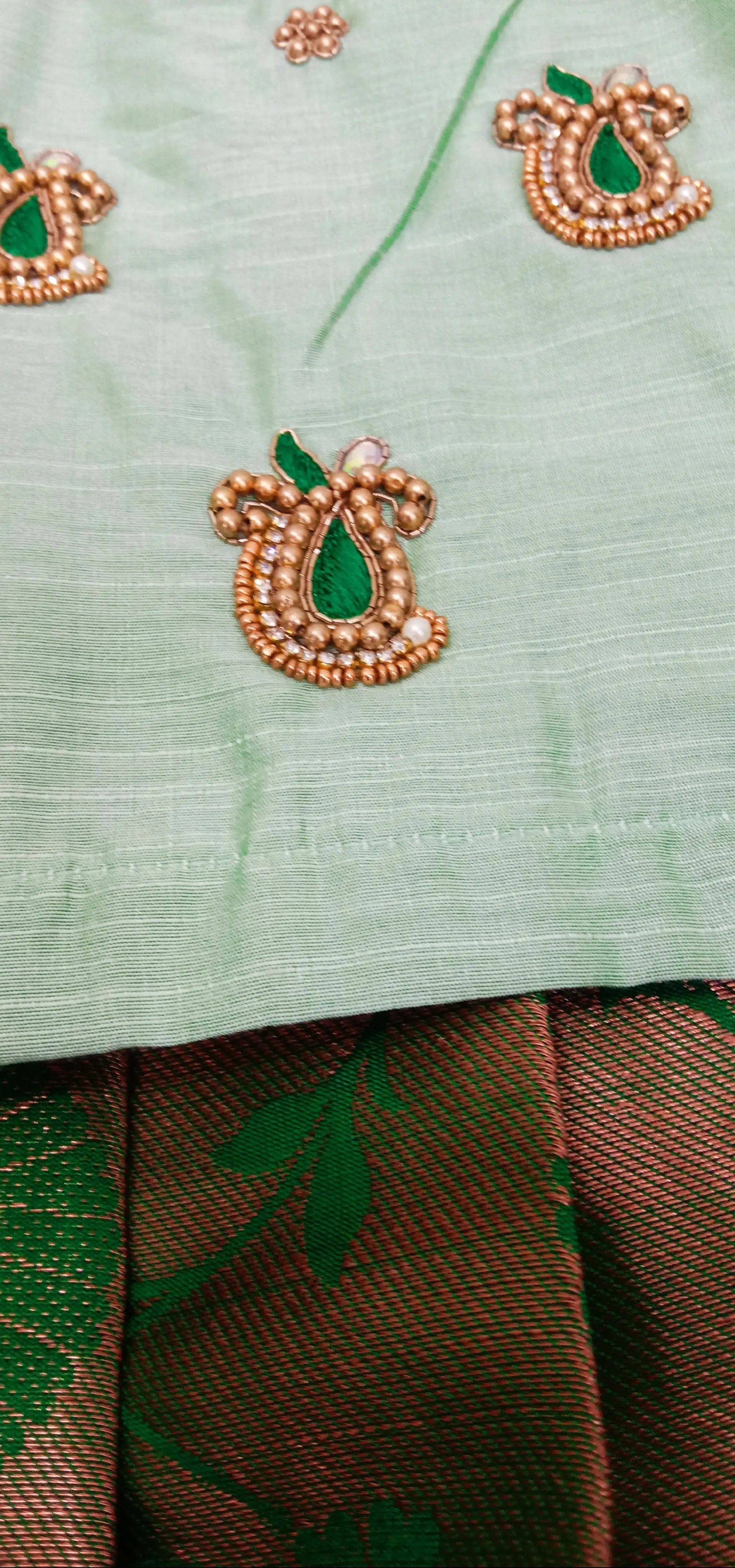 Kids Grand Green  Embroidery Aari Work Pattu Pavadai PPP1147 Prince N Princess