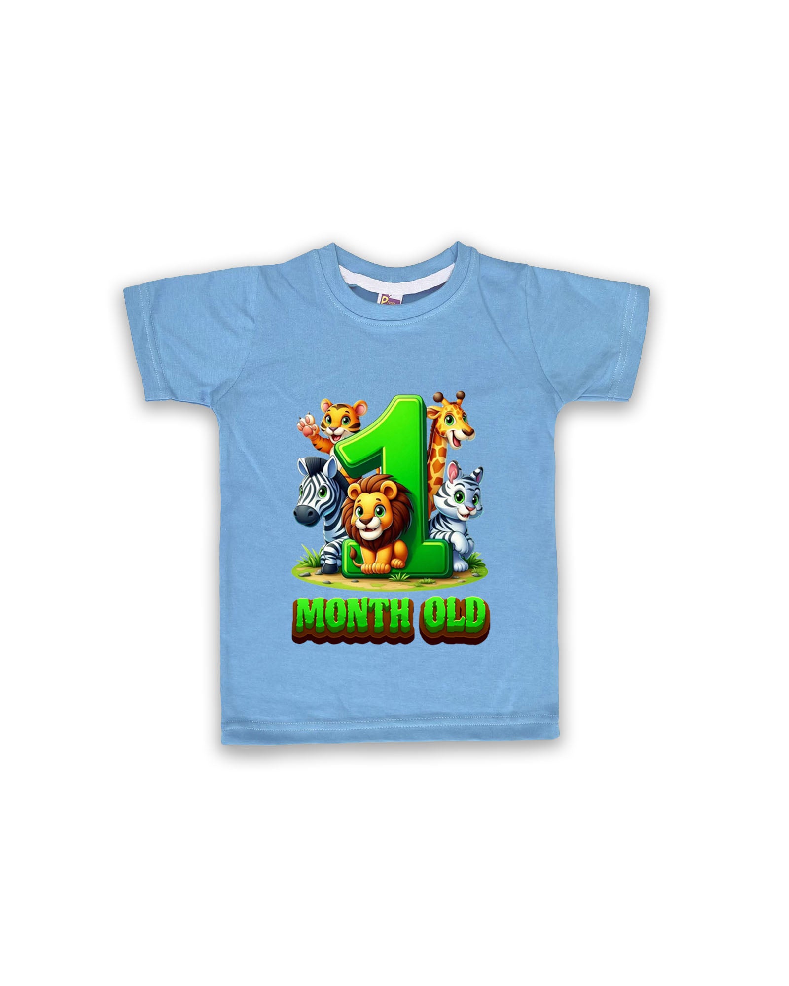 Newborn Ice Blue Tees "1 Month Old" – Soft Cotton | Jungle Animal Milestone Tees | Short Sleeve Monthly Outfit NPT038