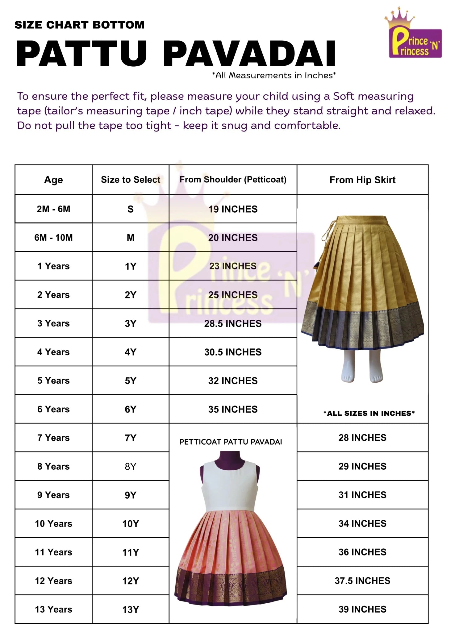pattu pavadai measurement 