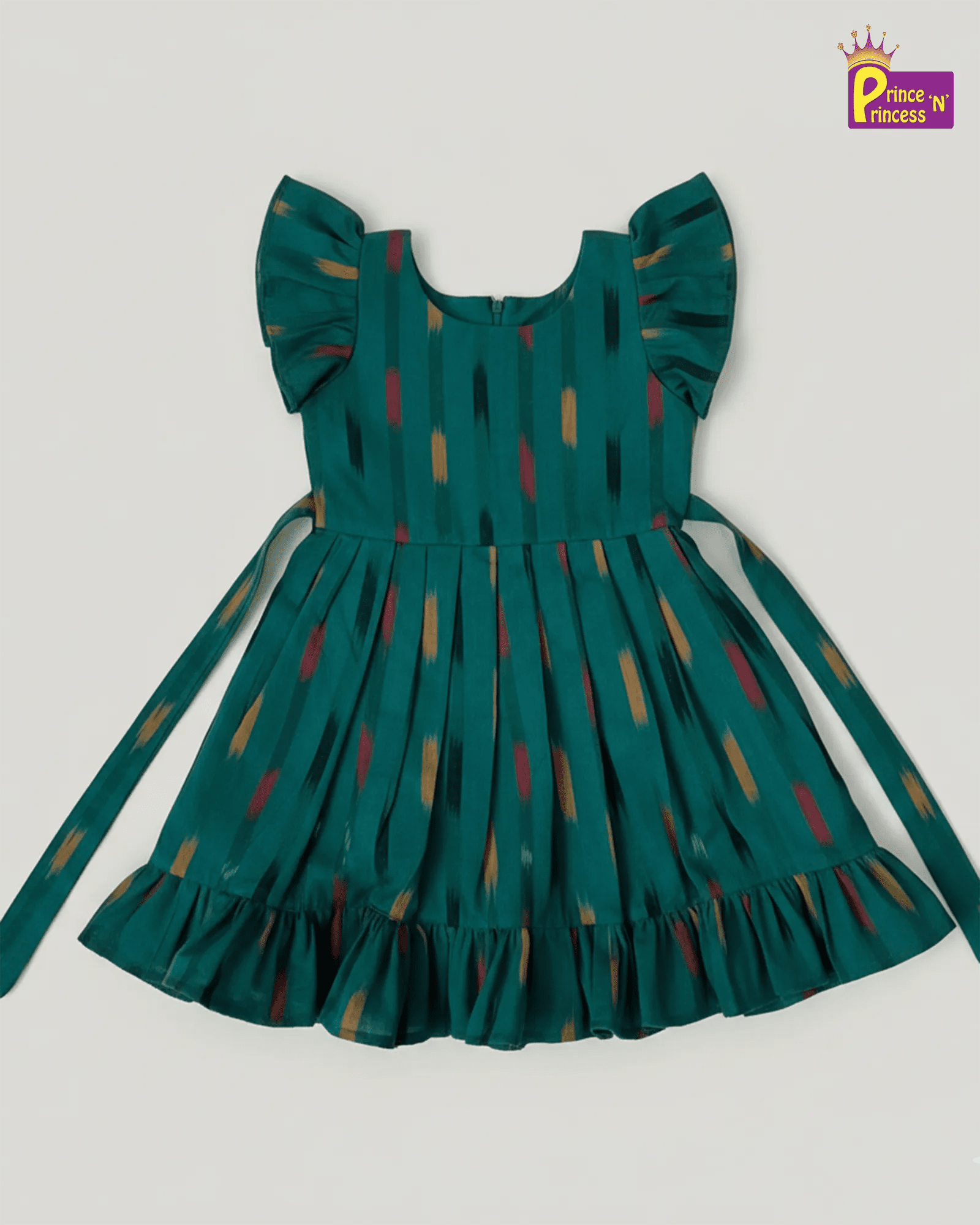 Kids Rama Green Ikkat Cotton Frock CF391 - Prince N Princess
