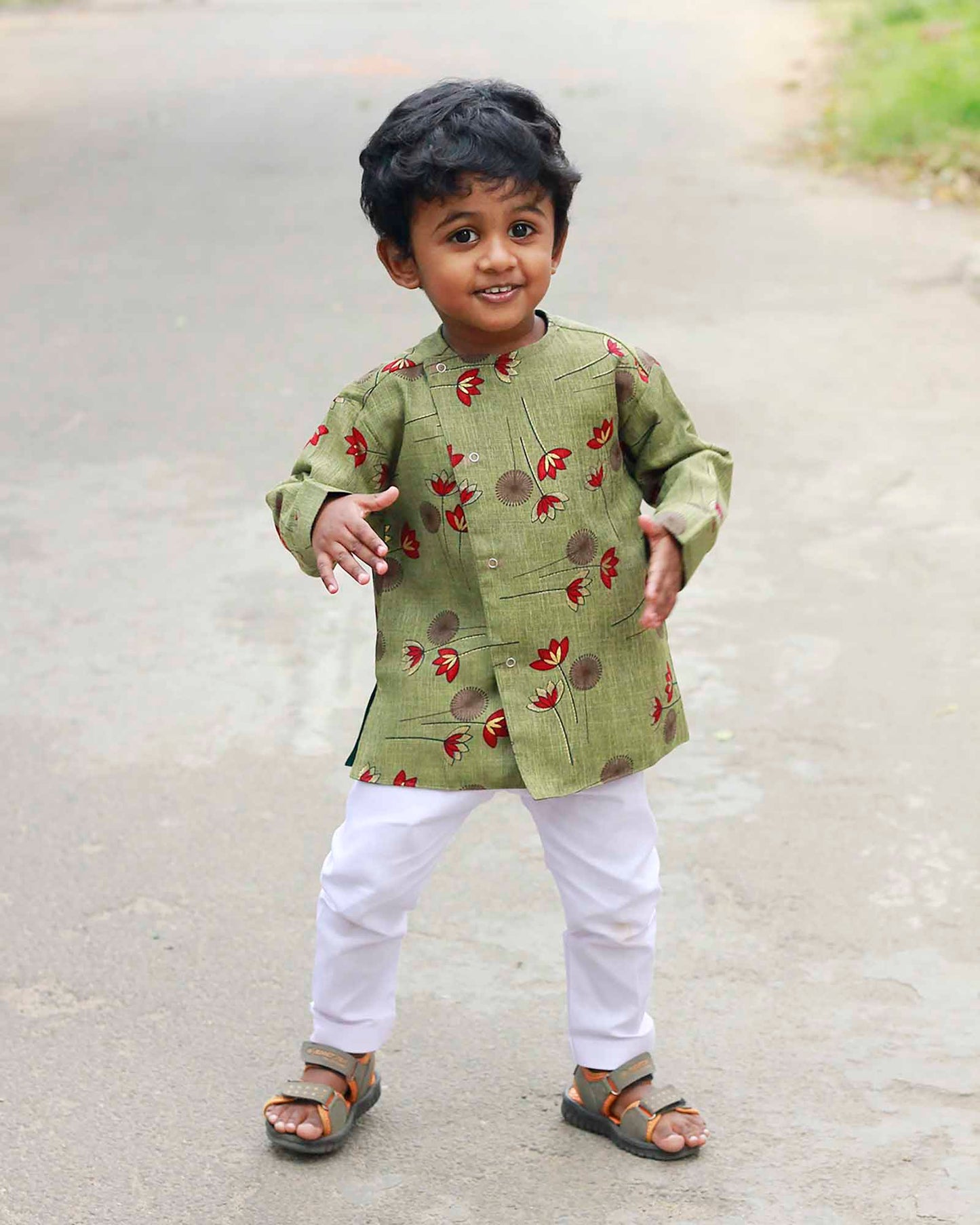 Boys Cotton Green white kurta Pajama KP028