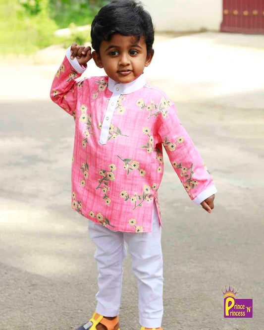 Boys Cotton Pink white kurta Pajama KP030