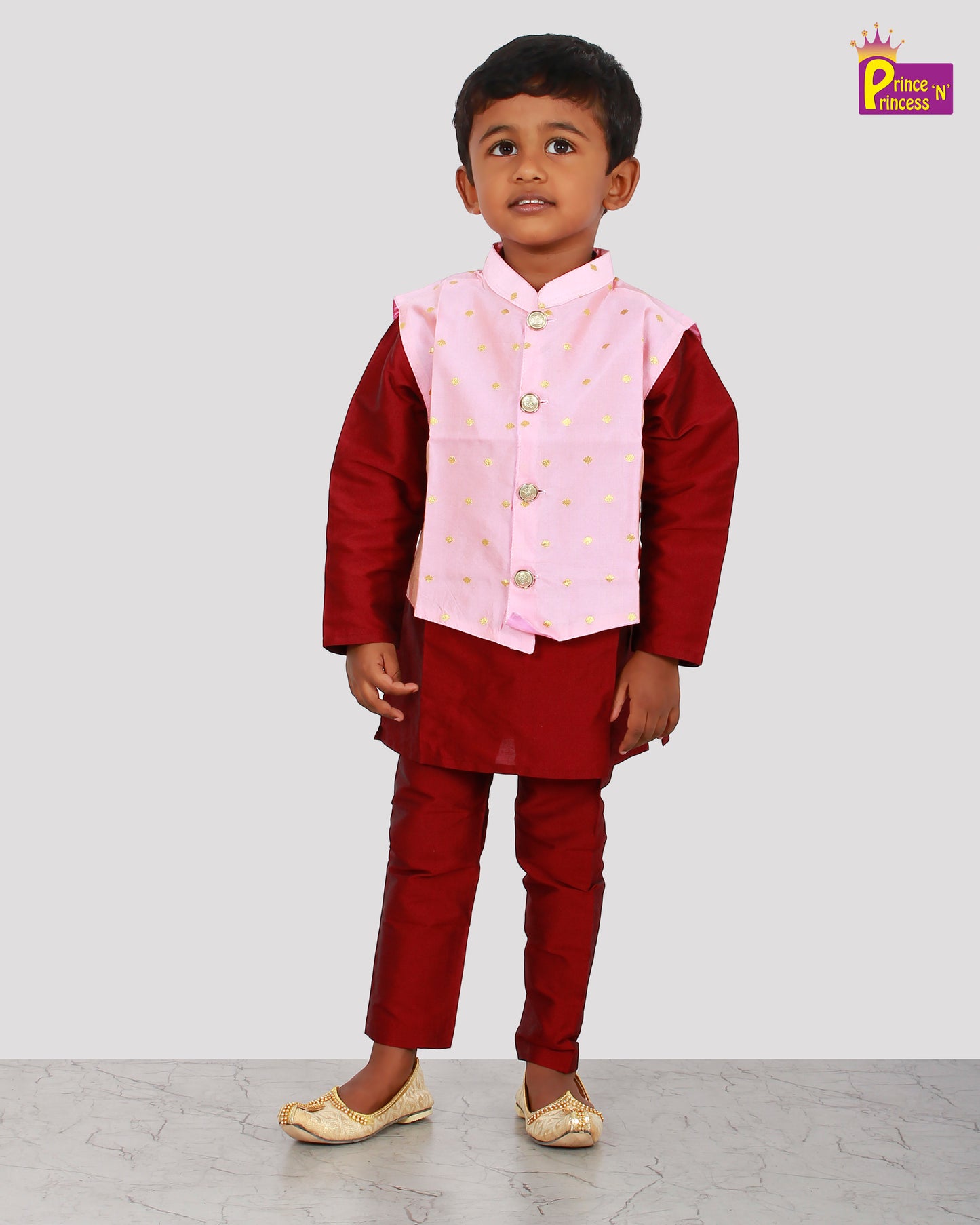 Boys Maroon Pink  Kurta Pajama with Coat KP042