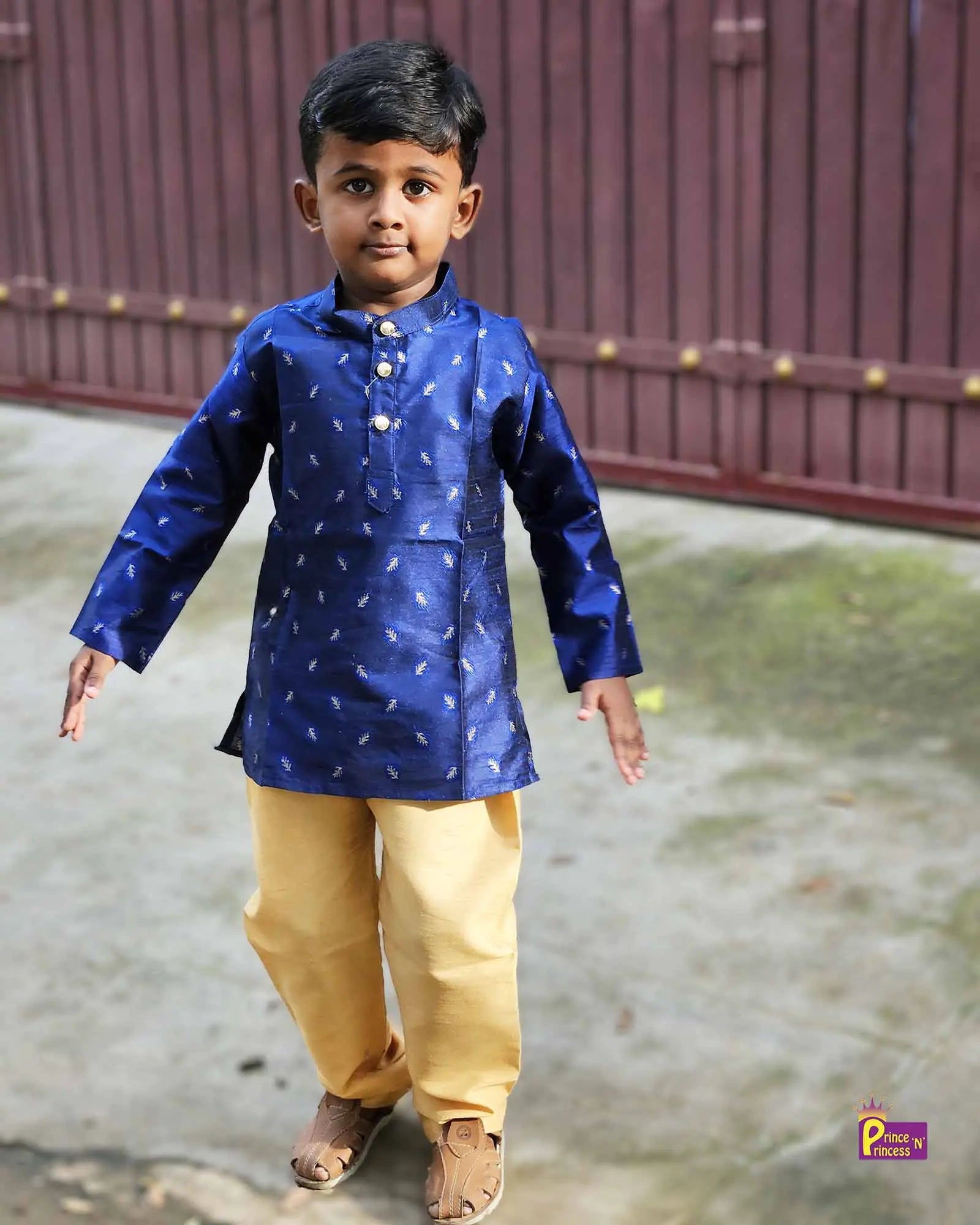 Navy Blue Silk Kurta with Sandal Pajama KP091 Prince N Princess