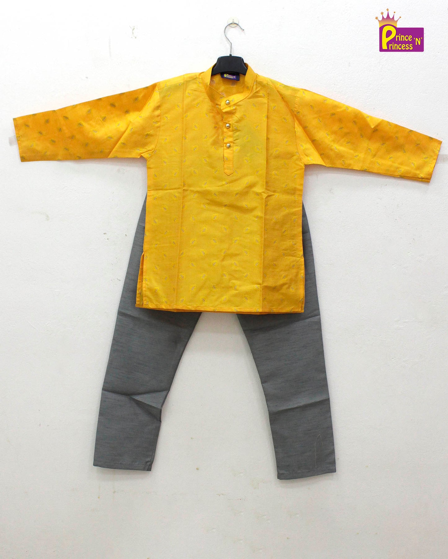 Boys Yellow Grey Kurta Pajama KP093