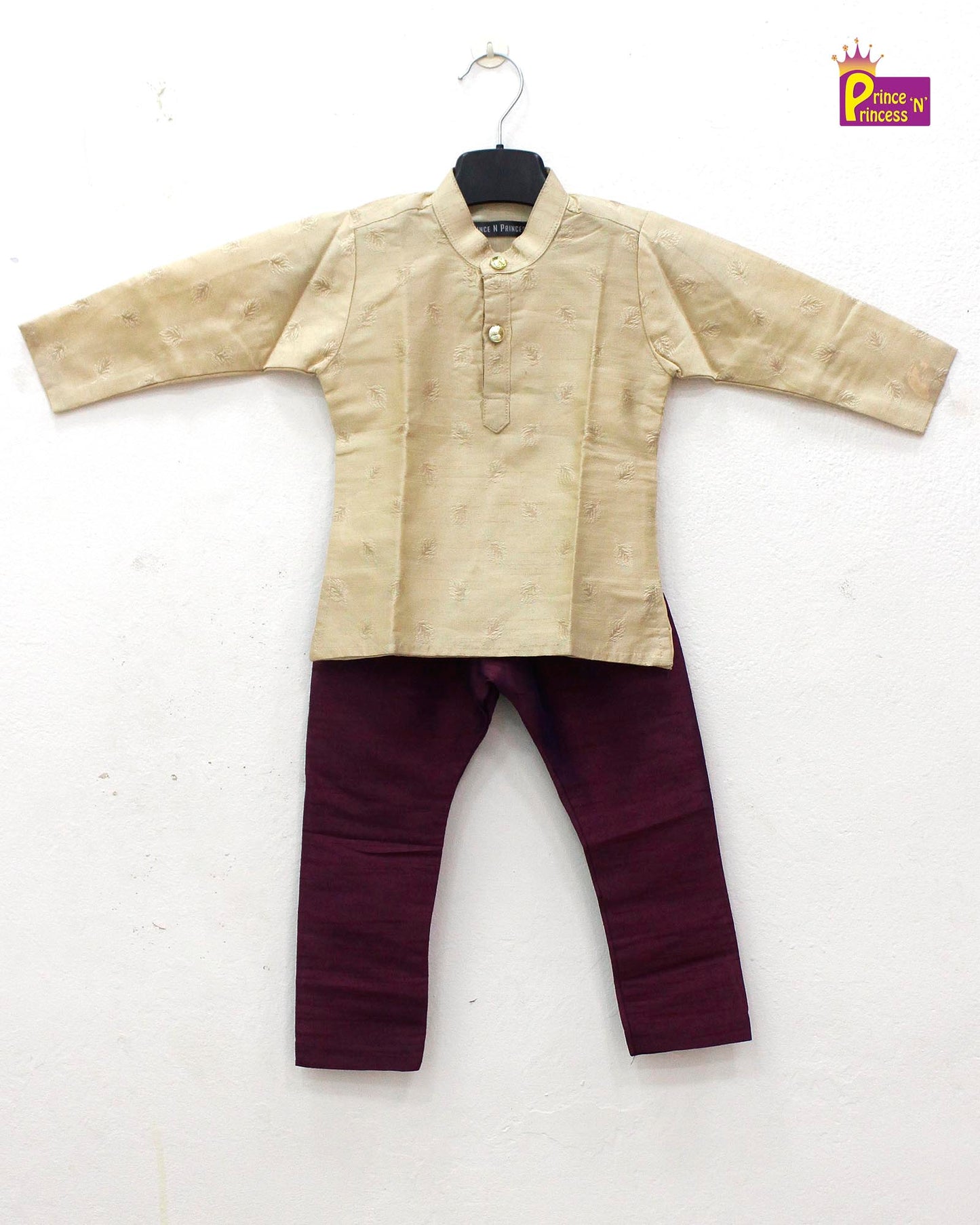 Boys Beige Whine Kurta Pajama KP094